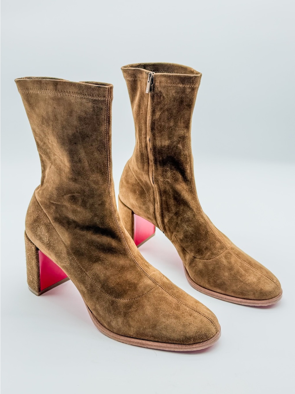 CHRISTIAN LOUBOUTIN  Stretchadoxa Suede Brown Ankle Boots Socks 70 mm EU 40.5